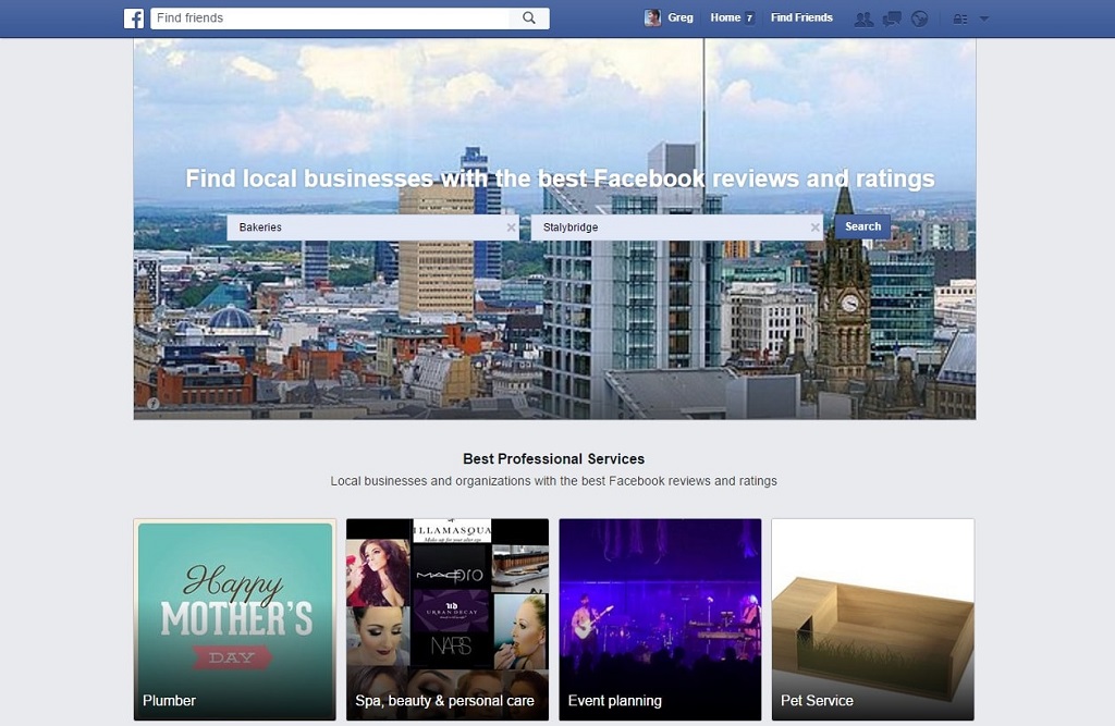 Facebook Best Professional Services: search screen.